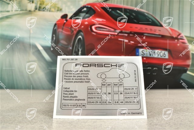 Carrera S, Identification / notice sticker for tire pressure