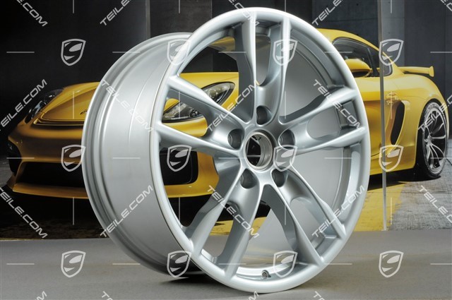 19-inch Boxster S III wheel set, 8J x 19 x ET 57 + 9,5J x 19 x ET 45, wheel spokes in rhodium silver metallic