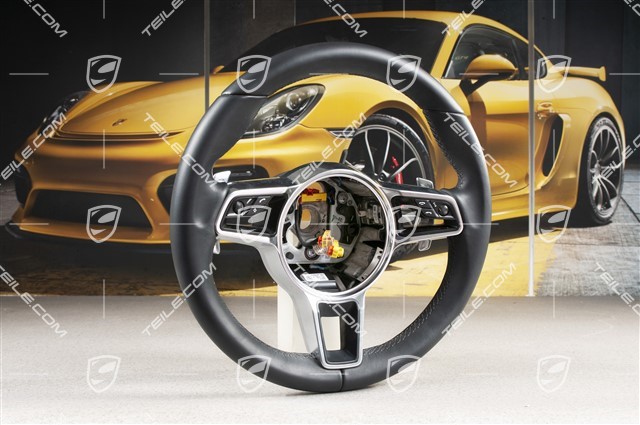 Multifunction steering wheel with paddles, 3-spoke, Leather, Black