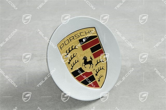 Dekielek koła, okrągły, wklęsły, kolorowy herb Porsche, Brilliantchromlack
