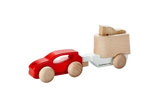 Wooden Car Porsche Cayenne with Trailer and horse, for children aged 3 and over