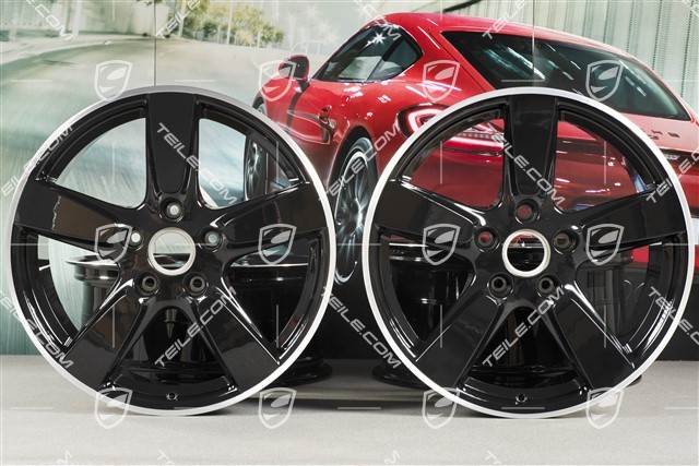 19-inch Cayman S wheel set, 8J x 19 x ET 57 + 9,5J x 19 x ET 45, wheel spokes in black
