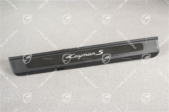 Scuff plate, carbon, with "Cayman S" logo, R