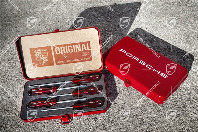Porsche Classic screwdriver tool kit set in steel case, plastic, 5 parts