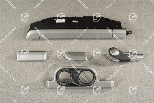 Aluminium. Dashboard trim moulding set / kit inclusive selector lever PDK in black leather