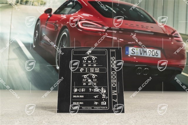 GT2RS, Tire and loading information sticker