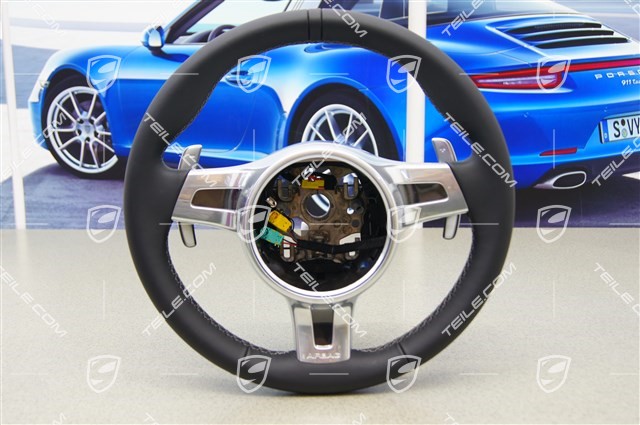 GT3 Sports steering wheel, for PDK with paddle, leather, black/platinum grey