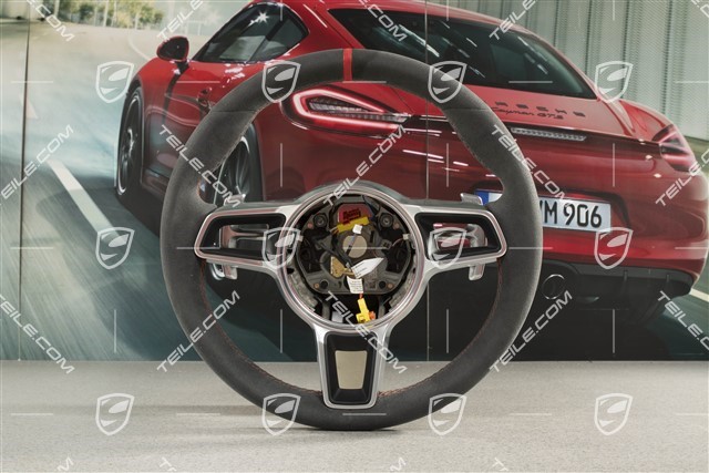 GT3 / GT2RS, Sport steering wheel with Paddles PDK, Alcantara, Black with Lava Orange thread, red 12 o'clock strip mark