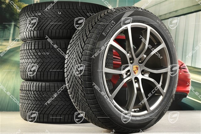 21-inch Cayenne COUPE Exclusive Design winter wheel set, rims 9,5J x 21 ET46 + 11,0J x 21 ET49 + NEW Pirelli Scorpion Winter 2 winter tyres 285/45 R21 + 305/40 R21, with TPMS, Platinum satin-mat