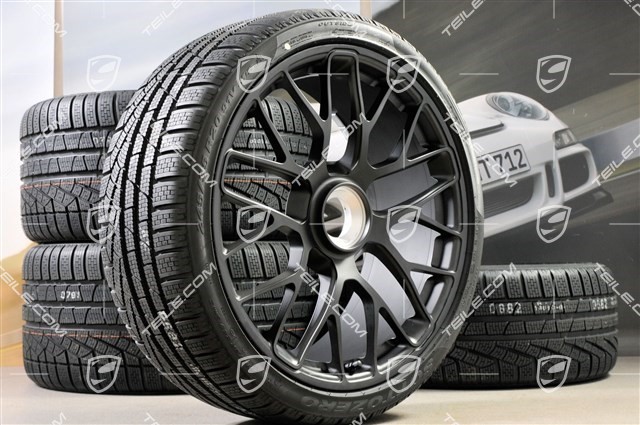 20" Turbo S central locking winter wheel set for Turbo S, wheels 8,5J x 20 ET51 + 11J x 20 ET59 + NEW Pirelli Sottozero II winter wheels 245/35 R20+295/30 R20, TPMS, black satin mat