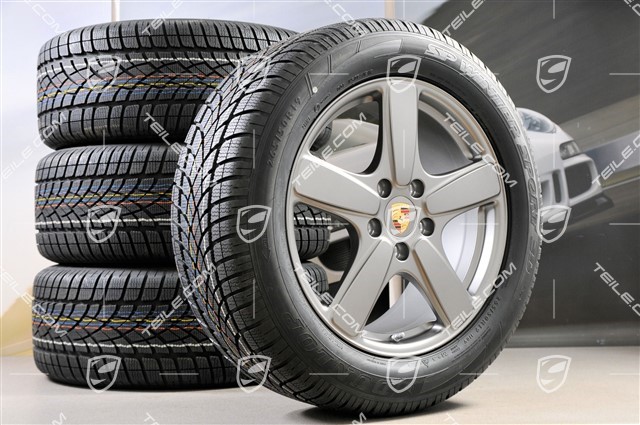 19" winter wheels set Cayenne Sport Classic, rims 8,5J x 19 ET59 + Dunlop winter tires 265/50 R19, Platinum (semigloss), with TPM