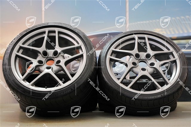 19-inch Carrera S II summer wheel set, wheels 8J x 19 ET57 + 11J x 19 ET51 + NEW Michelin tyres 235/35 ZR19 + 305/30 ZR19, in platin