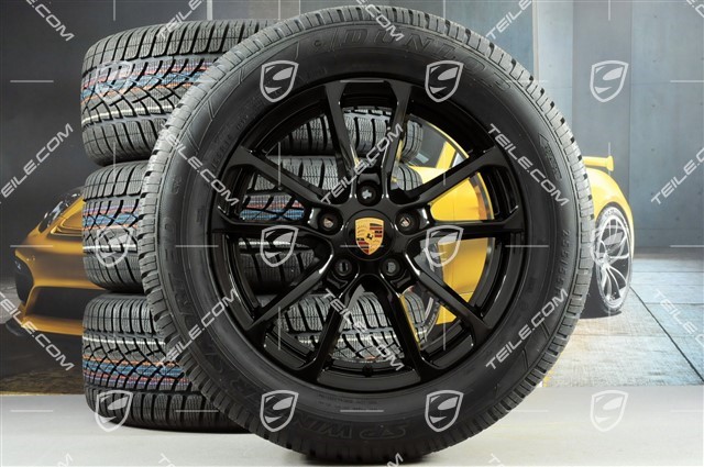 18-inch winter wheels set "Cayenne" facelift 2014->, alloy rims 8J x 18 ET53 + NEW Dunlop winter tyres 255/55 R18, with TPM, black high gloss