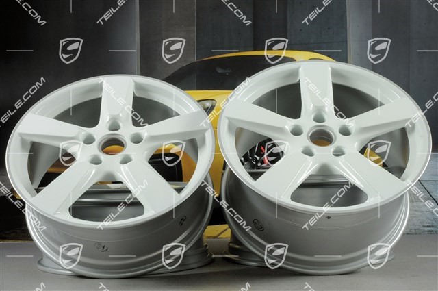 19-inch Cayman S wheel set, 8J x 19 x ET 57 + 9,5J x 19 x ET 45, rims spokes in white
