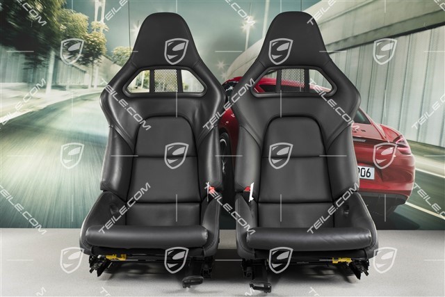 Bucket seats, collapsible, heating, leather, black, medium visual condition, L+R