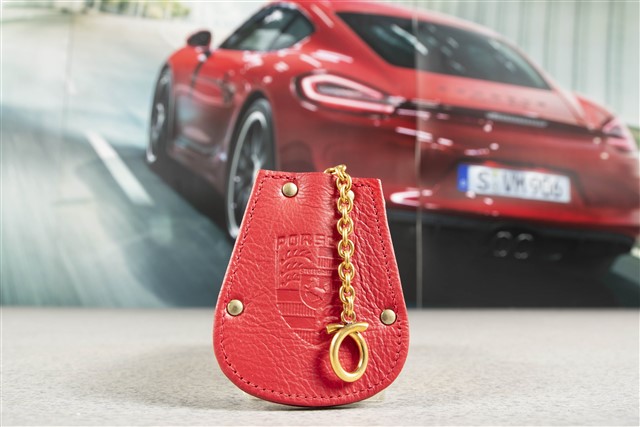 Key case, REUTTER logo + Porsche crest, leather