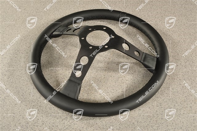 Sports steering wheel, 3-spoke, Black leather with Guards red stitching and 12 o'clock marking, without airbag For racing use only. Not street legal