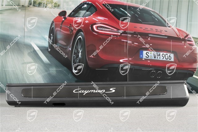 Scuff plate, carbon, with lighting, with "Cayman S" logo, R
