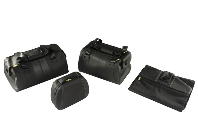 Travel bags set (complete), Exclusive Programme, leather black with coloured stitching silver