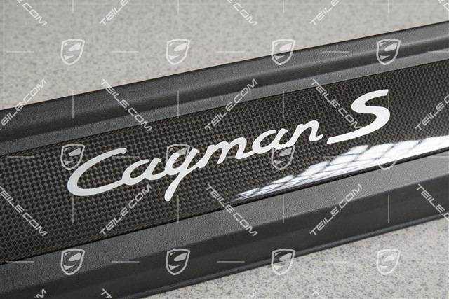 Scuff plate, carbon, with "Cayman S" logo, R