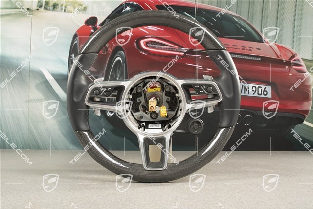 Multifunction steering wheel, heated, Leather and Carbon, Black / Sport Chrono Package Plus