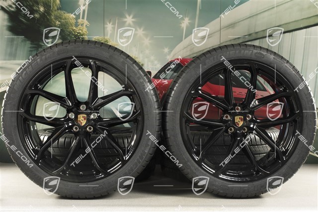 21" GT Design summer wheel set, wheel rims 9,5J x 21 ET27 + 10J x 21 ET19 + Michelin summer tyres 265/40 R21 + 295/35 R21, black high gloss, with TPM