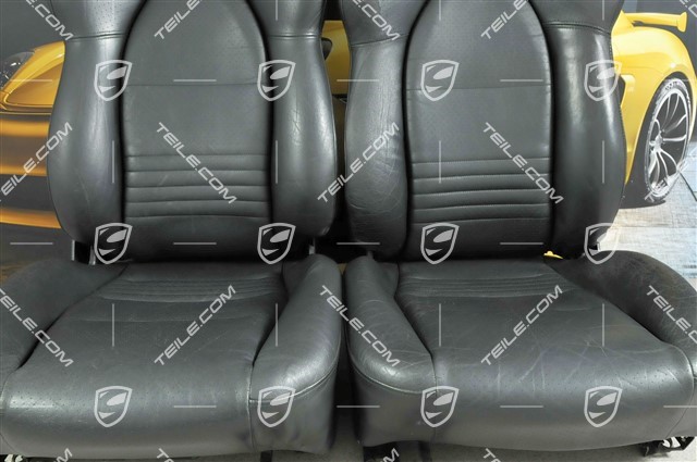 Fotele sportowe (szerokie), ręczna regulacja, skóra, czarne, komplet L+R