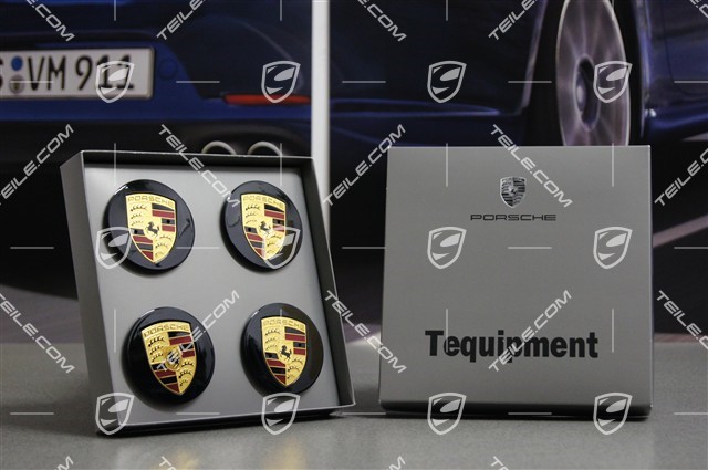 Hub cap set, black, crest coloured, for 21-inch Sport Classic II & Sport Edition wheels