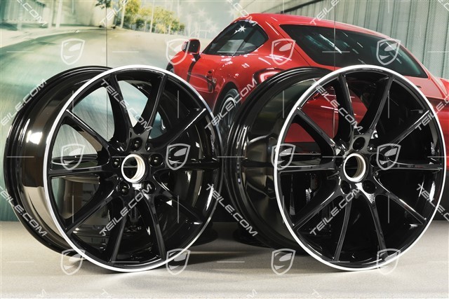 20-inch Cayenne COUPE Design wheel rim set, 10,5J x 20 ET55 + 9J x 20 ET50, black high gloss