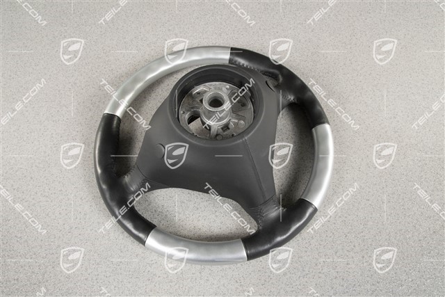 3-spoke steering wheel, Alu-Look, black leather
