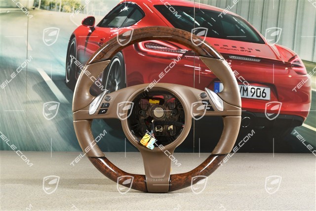 Multifunction steering wheel, heated,  Leather Espresso finished with mahogany wood