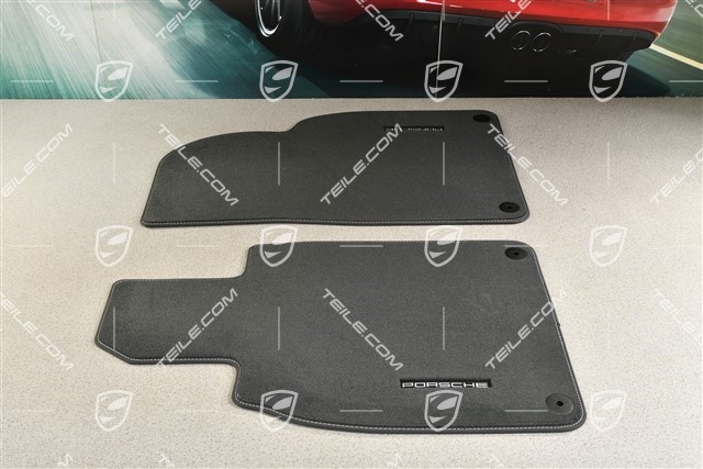 Floor mats set *only 2pcs for front, velor, Black with silver stitching