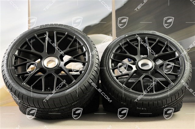 20" Turbo S central locking winter wheel set for Carrera GTS, wheels 8,5J x 20 ET51 + 11J x 20 ET52 + NEW Pirelli Sottozero II winter wheels 245/35 R20+295/30 R20, black (semigloss), with TPMS