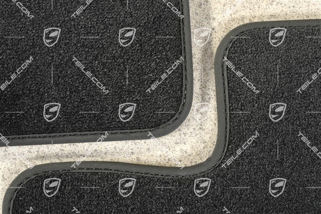 Set of floor mats, 2-piece with embroidered silver „PORSCHE“ logo, Black