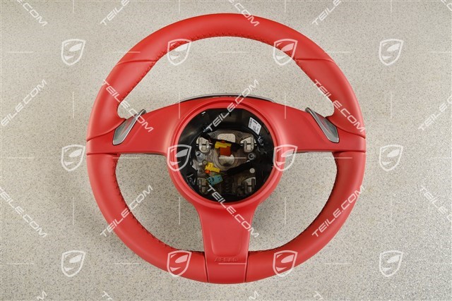 Steering wheel, PDK transmission, smooth leather, Sport Chrono, Carrera Red