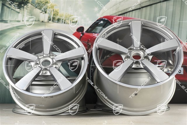 20+21-inch wheel rim set Carrera Exclusive, rims: front 8,5J x 20 ET53 + rear 11,J x 21 ET67, Platinum Silver