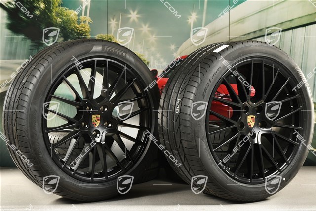 21" koła letnie Cayenne RS Spyder, komplet, felgi 9,5J x 21 ET46 + 11,0J x 21 ET58 + NOWE opony letnie Pirelli P Zero 285/40 R21 + 315/35 R21, z czujnikami ciśnienia, czarny satynowy półmat