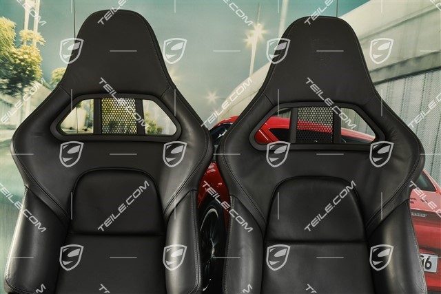 Bucket seats, collapsible, leather Black, L+R, the driver's seat with Porsche crest