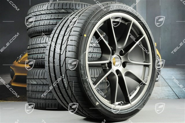 20-inch Carrera S III summer wheel set, 8,5J x 20 ET51 + 11J x 20 ET52 + tyres 245/35 ZR20 + 305/30 ZR20, without TPMS, Platinum Silk Gloss