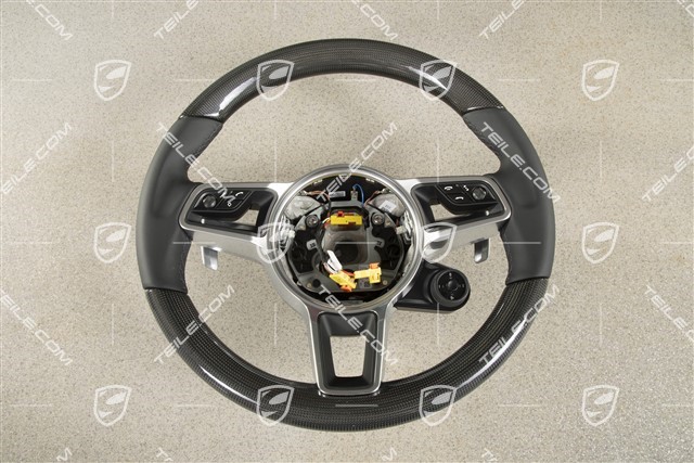 PDK, Multifunction steering wheel, 3-spoke, Leather / Carbon, Black / Sport Chrono Package Plus