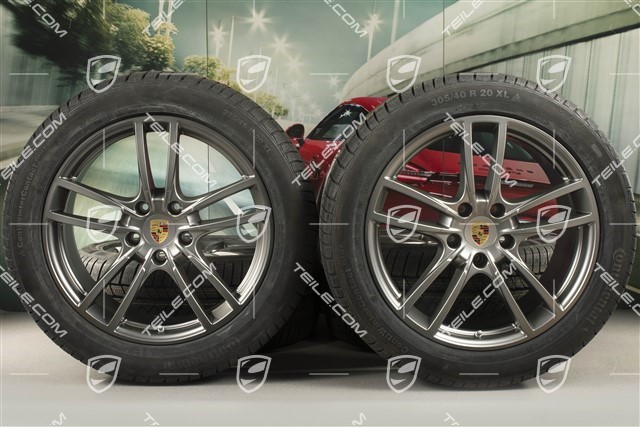 20-inch Cayenne COUPE Sport winter wheel set, rims 9J x 20 ET50 + 10,5J x 20 ET55 + NEW Continental winter tyres 275/45 R20 + 305/40 R20, with TPMS, Platinum satin matt