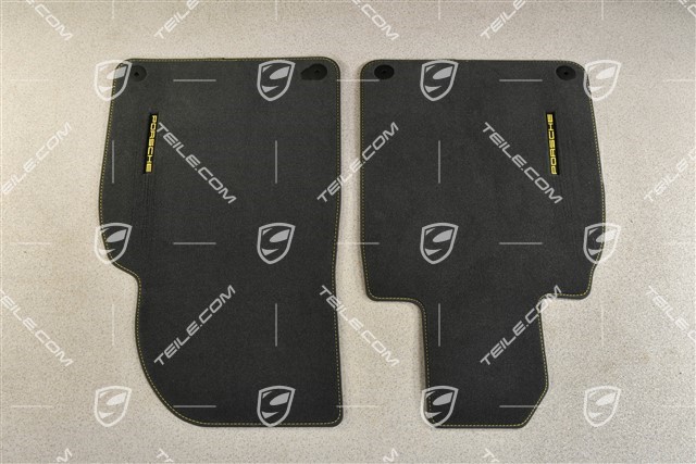 Floor mats set, velor, Black with yellow stitching