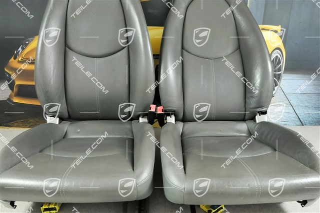 Seats, manual adjustable, leatherette, stone grey, Porsche Crest, set (L+R)