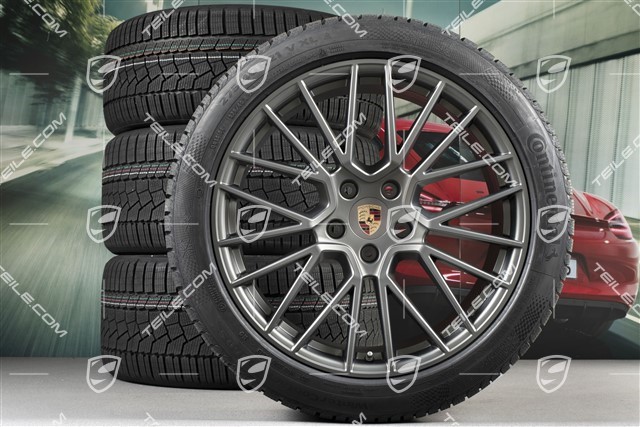 21-inch Cayenne RS Spyder winter wheel set, rims 9,5J x 21 ET46 + 11,0J x 21 ET58 + Continental winter tyres 275/40 R21 + 305/35 R21, with TPMS, Platinum satin matt