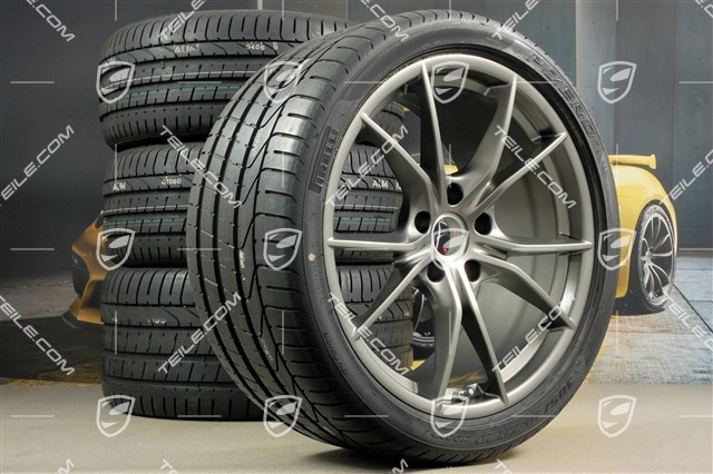 20-inch summer wheels set Carrera S IV, rims 8,5 J x 20 ET49 + 11,5 J x 20 ET56 + Pirelli summer tyres 245/35 ZR20 + 305/30 ZR20, Platinum, with TPMS