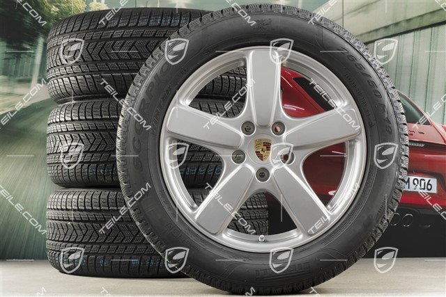19" winter wheels set Cayenne Sport Classic, rims 8,5J x 19 ET59 + Pirelli winter tires 265/50 R19, GT-Silver Metallic, with TPM