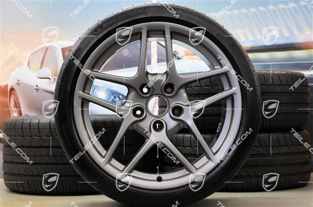 19-inch Carrera S II summer wheel set, wheels 8J x 19 ET57 + 11J x 19 ET51 + NEW Michelin tyres 235/35 ZR19 + 305/30 ZR19, in platin
