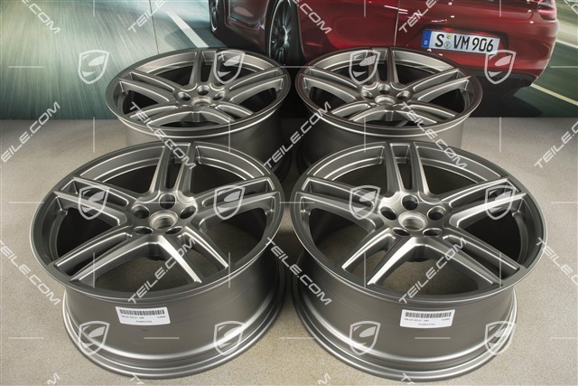 20-inch wheel rim set "Macan Turbo", 9J x 20 ET26 + 10J x 20 ET19, CMS, platinum satin matt