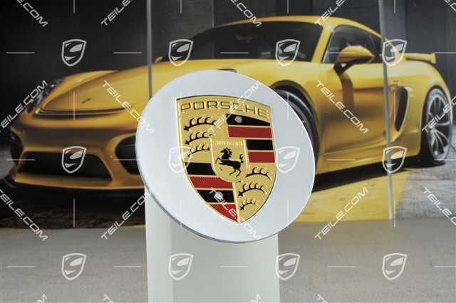 Center cap, concave, with coloured Porsche crest, Brilliant Chrome finish