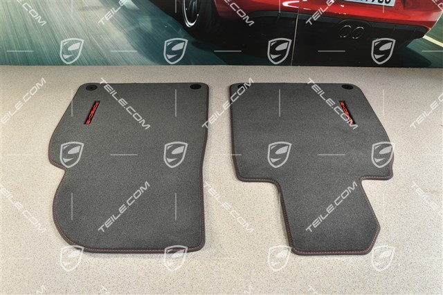 Floor mats set, velor, Black with guards red stitching